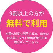 【9割以上の方が 無料で利用】※国の制度を利用する為、前年の 収入等によって費用が発生する 場合がございます。